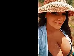 Busty Italian bombshell milf struts her big tits outside in spring sunshine