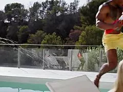 beautiful blonde slut takes four black cocks in wild gangbang orgy