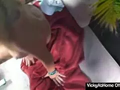 Hey Vicky Vette explodes in huge orgasm on toy after cum swallow