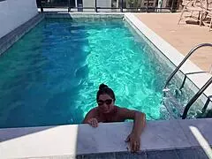 mommy hey stepson come feel these big natural tits in public pool seduction