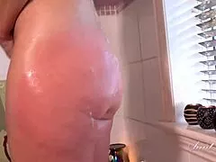 aunt judy's long-legged 51yo redhead kattie enjoys a steamy solo bath time.