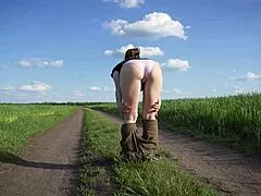 look at this sexy milf's tight jeans panty lines teasing outdoors ass worship