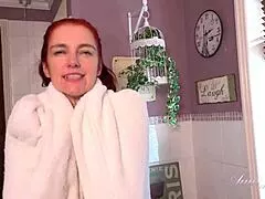 aunt judy's long-legged 51yo redhead kattie enjoys a steamy solo bath time.