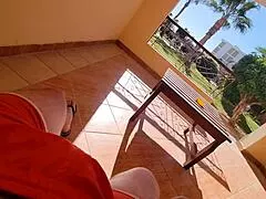 stepmom yanks cock on terrace then bends for fat ass rooftop fuck!!