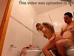 busty mature blonde tempts with curvy wet body for steamy bathroom cowgirl riding and deepthroat passion