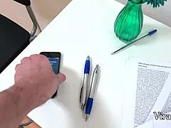 Blonde Milf Spreads for Worker Cock Bent Over Office Desk Doggystyle Cumshot Closeup!