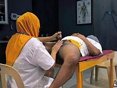 hey muslim hijab doctor why you playing with my small cock during this dick checkup huh?