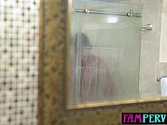 Petite asian teen stepdaughter eagerly sucks blindfolded stepdad's throbbing monster cock.