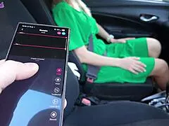 blonde milf shivers in ecstasy from remote vibrator buzzing her soaked panties outdoors