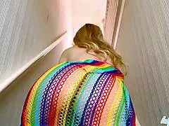 Lady Lucy Gresty struts in kinky boots and fishnet dress!!