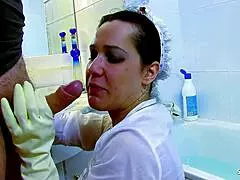 Curvy maid seduces fat boss for anal fuck and sloppy throat
