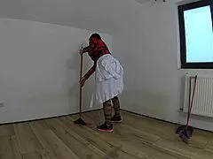 Horny Maid Pounds Pussy with Broom and Mop in Abandoned House