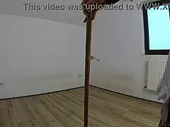 Horny Maid Pounds Pussy with Broom and Mop in Abandoned House