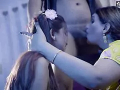 desi stepmom shows stepdaughter first time sex in boyfriend threesome...