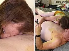 granny carmen as princess leia slave deepthroats customer's cock in cosplay closeup