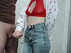 man, this sexy stepmom in lingerie massages and jerks off her stepson's throbbing cock