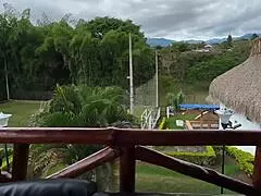 colombian milf housewife moans loud fucking neighbor doggystyle on balcony as watchers stare