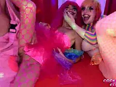Bimf couple Kitty and Mr battle pink cock clowns in wild 4some face fucking orgy
