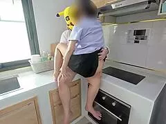 Thai student fucks in kitchen then opens door to show swollen wet pussy to neighbors