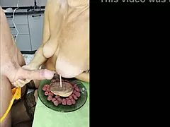 Granny strips for delicious cum cake lunch from huge cock stripper in stockings domination play