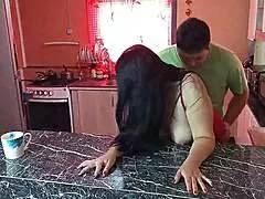 my sizzling stepmom rea gets railed standing in kitchen moaning juicy cowgirl