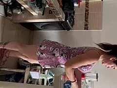 damn spying on stepmom in pajamas led to wild kitchen sex with horny nude milf