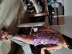 damn spying on stepmom in pajamas led to wild kitchen sex with horny nude milf