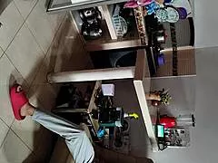 damn spying on stepmom in pajamas led to wild kitchen sex with horny nude milf