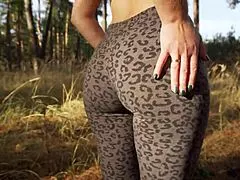 Petite Milf Teases Tight Leopard Leggings Ass
