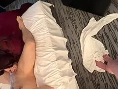 cuck watches his old milf friend deepthroat boyfriend's cock in hotel cumshot compilation