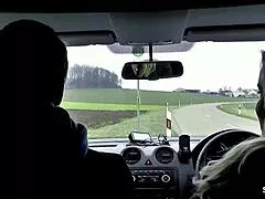 German mature Julia Pink chats up hitchhiker for a steamy car ride