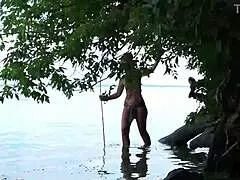 we go fishing topless outdoors with homemade amateur public fun