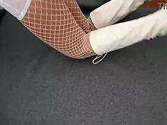 Milf perfect body struts in heels stockings lingerie for fetish preview