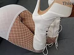 Milf perfect body struts in heels stockings lingerie for fetish preview