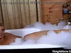 hairy pussy milf vicky vette fingers her big clit in steamy bathtub soak