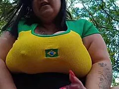 bbw brazilian mary jhuana masturbates huge saggy tits in park 🔥🍑