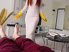Step Mom Catches Son's Boner During Cleaning and Drains It on Her Huge Round Ass