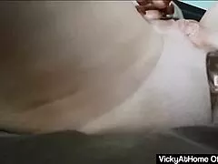 Vicky vette rams huge glass dildo deep in her tight ass!