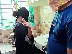stepson dives into stepmom's juicy pussy for kitchen cunilingus feast