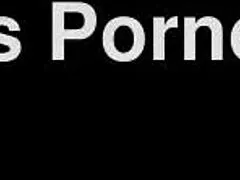 Brunette housewife spreads shaved wet cunt at gloryhole for dripping creampie handjob