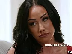 curious teen sneaks licks on milf stepmom jennifer white's wet pussy during taboo sale sabotage