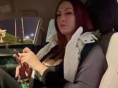 Hey italian milf artemisia love chills in car puffing cigarette with long hair flowing