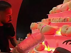 She spins wildly on giant cock at intimí expo, tan lines teasing every thrust