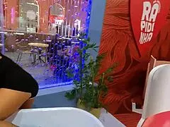 She spins wildly on giant cock at intimí expo, tan lines teasing every thrust