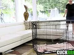 Caged hubby watches wife destroyed by monster BBC ass pounding