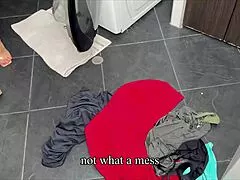 a busty latina stepmom with huge ass gets pounded in the washer by stepson's monster cock doggystyle