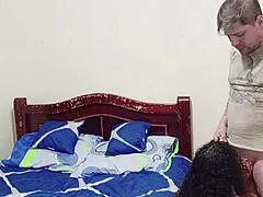 Young sexy Colombian with huge tits worships fat old ass in passionate cuckold kissing