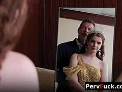 bratty prom queen gets perved on 😈 cock riding in office threesome