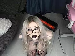 Gothic slut face fucked hard then swallows massive cumshot