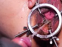 Miss Katryn's Pussy Stretched Deep with Golden Ball Toy and Pissing Close-Up!